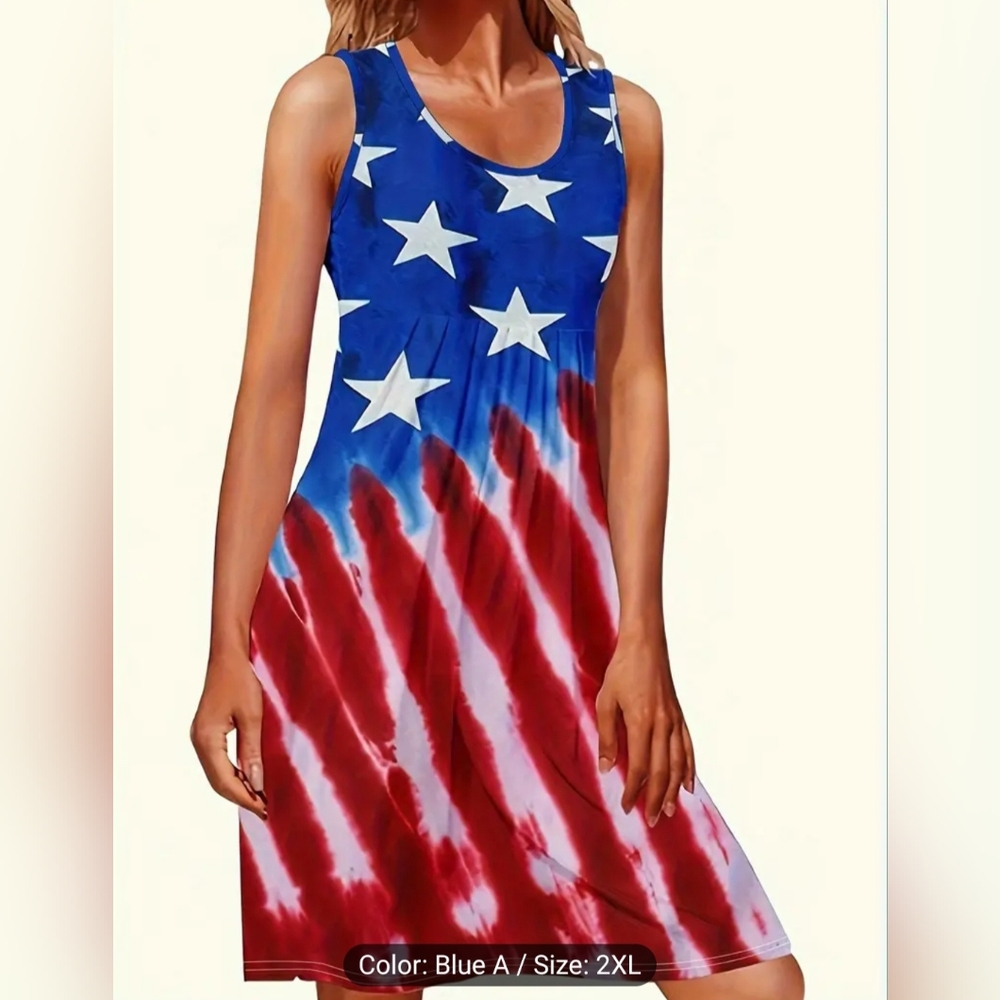 Independence Day Flag Print Tank Dress